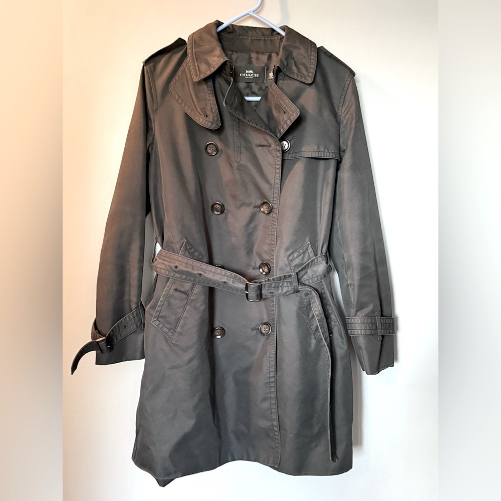 Coach Trench Coat Women's Sz‎ S Cotton Black Logo F33778 *Flaw See Description*